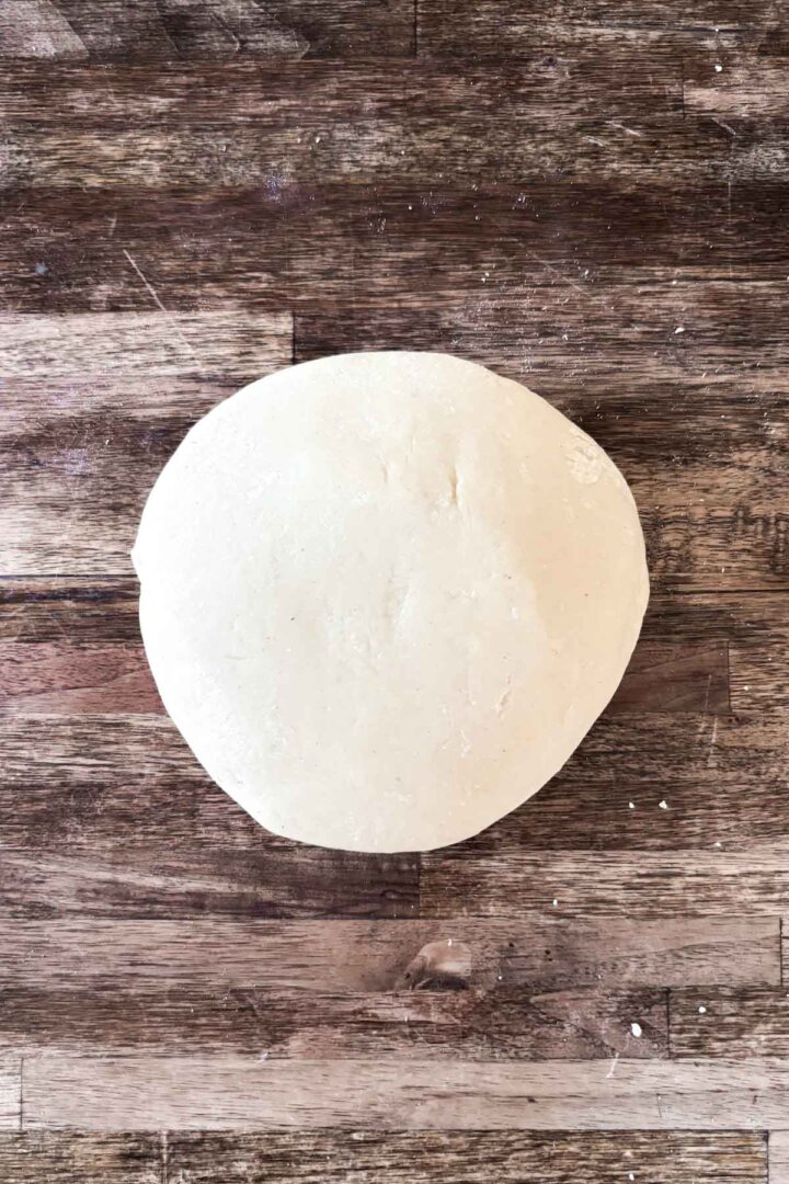 Step 4 for making shortbread cookies - dough ready to roll out.