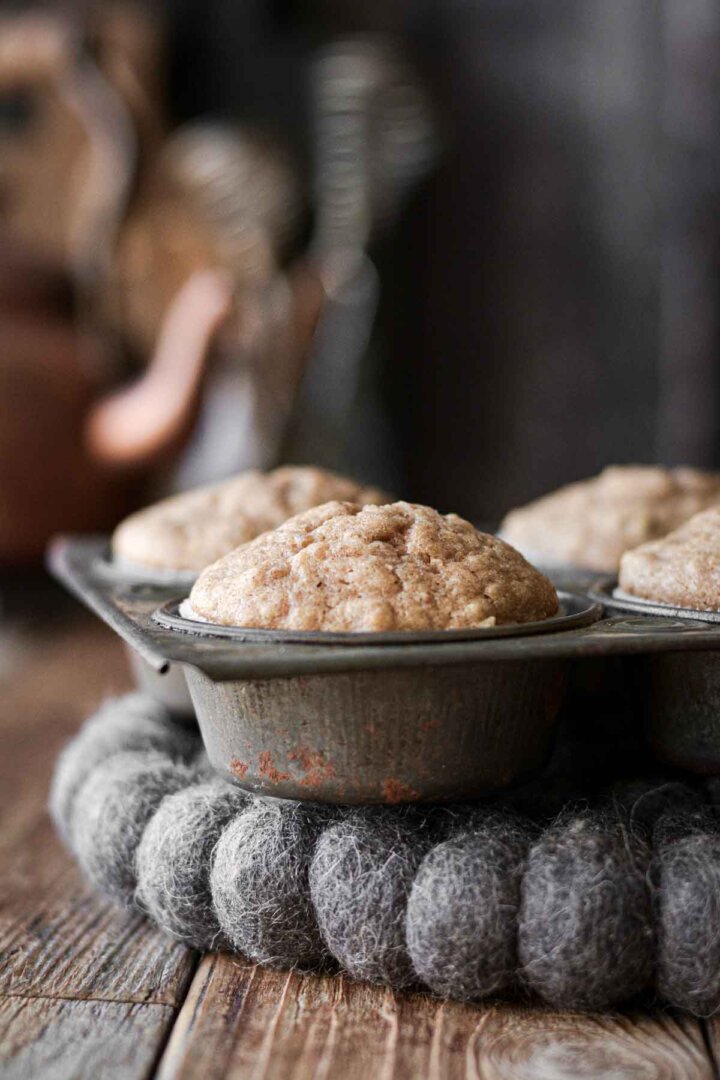 Banana muffins in a vintage muffin pan.