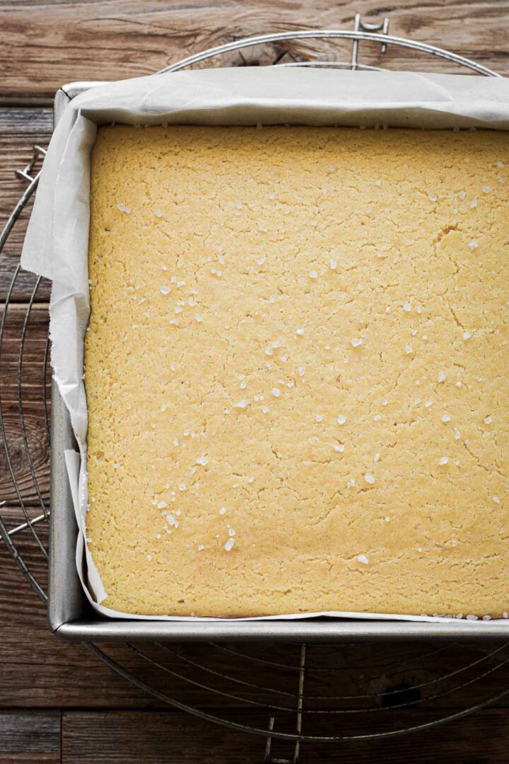 Just baked corn bread, sprinkled with flaky salt.