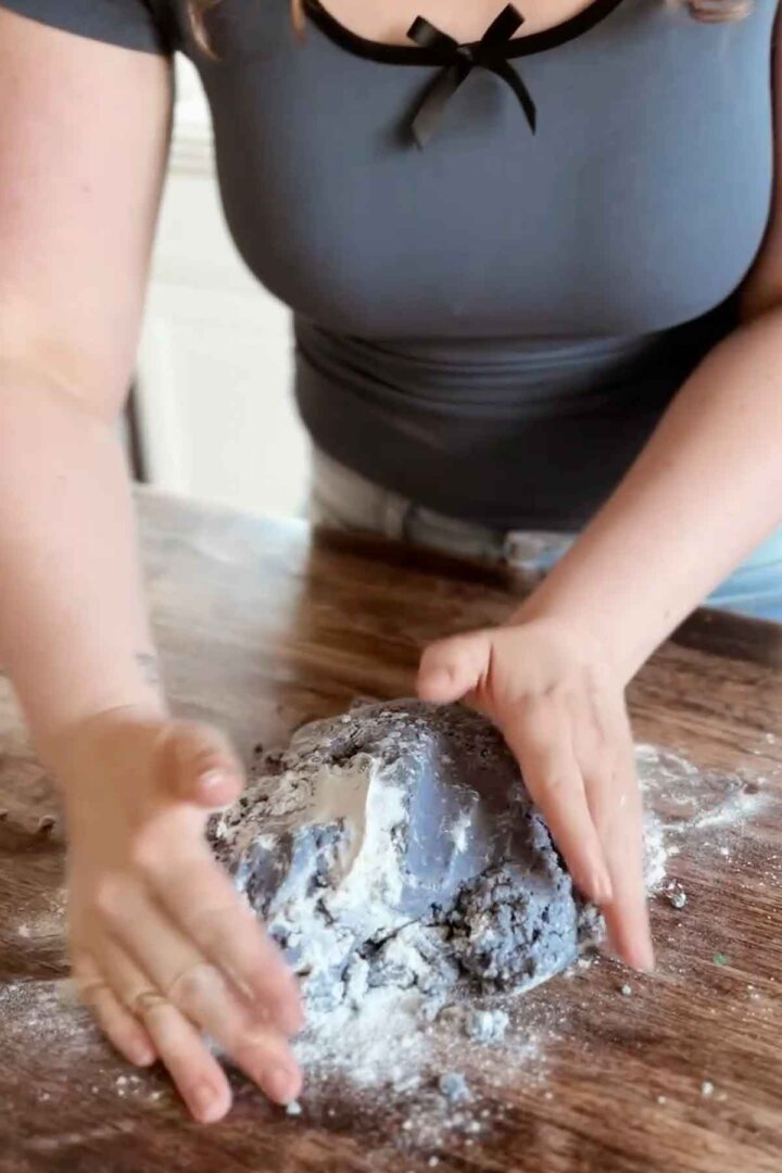 Kneading cookie dough.