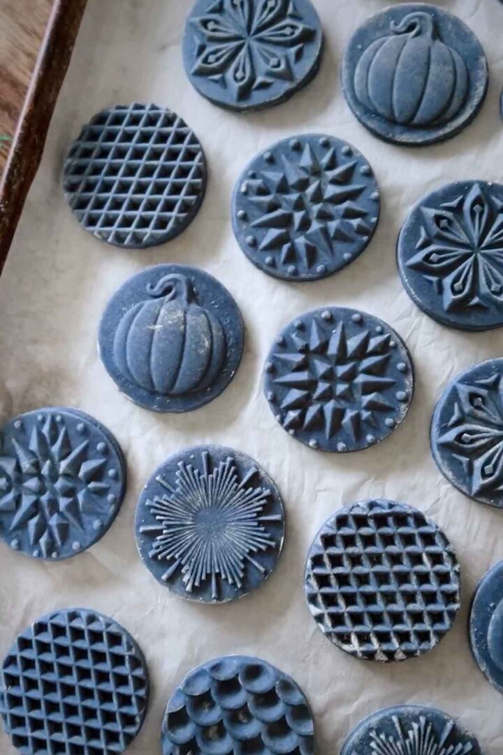Stamped shortbread cookies, ready to bake.