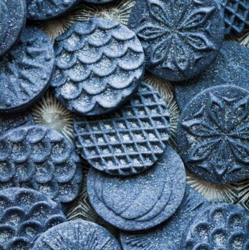 Stamped blue shortbread cookies.