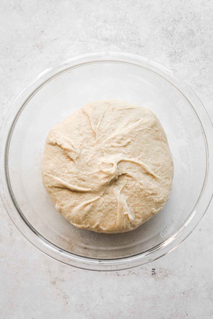 Dough rising in a bowl.