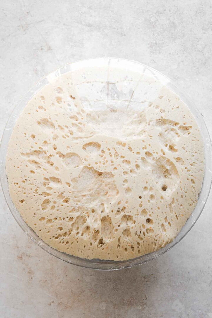 Dough rising in a bowl.