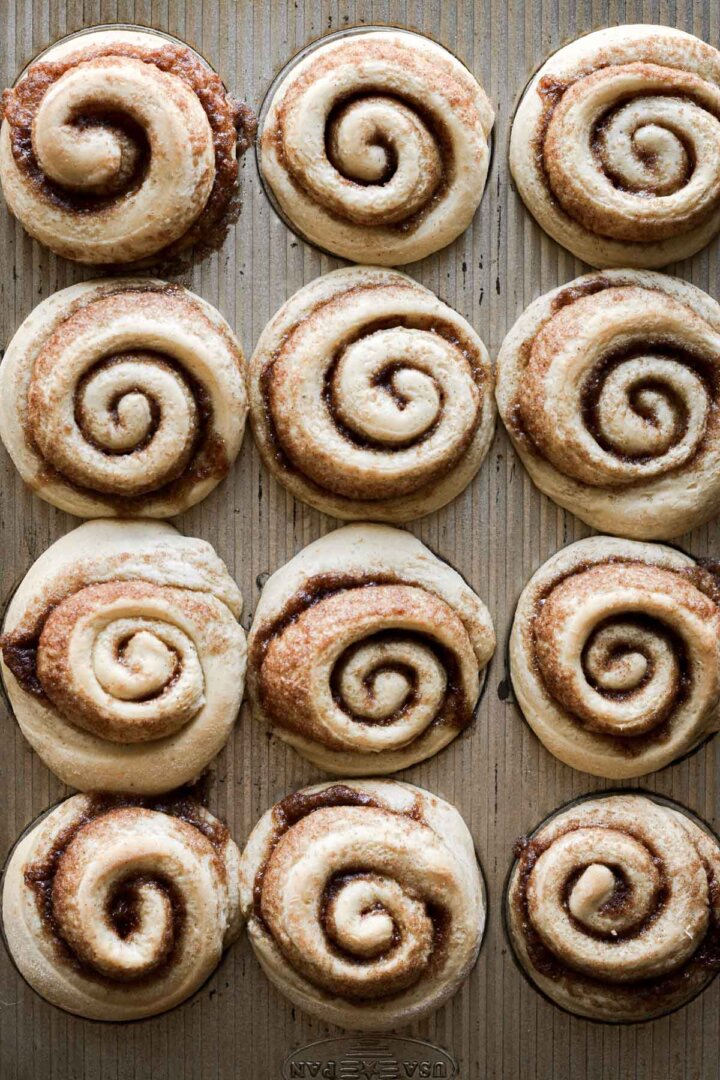 Just baked cinnamon rolls in a muffin pan.