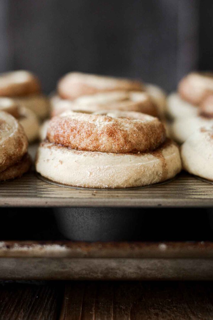 Just baked cinnamon rolls in a muffin pan.