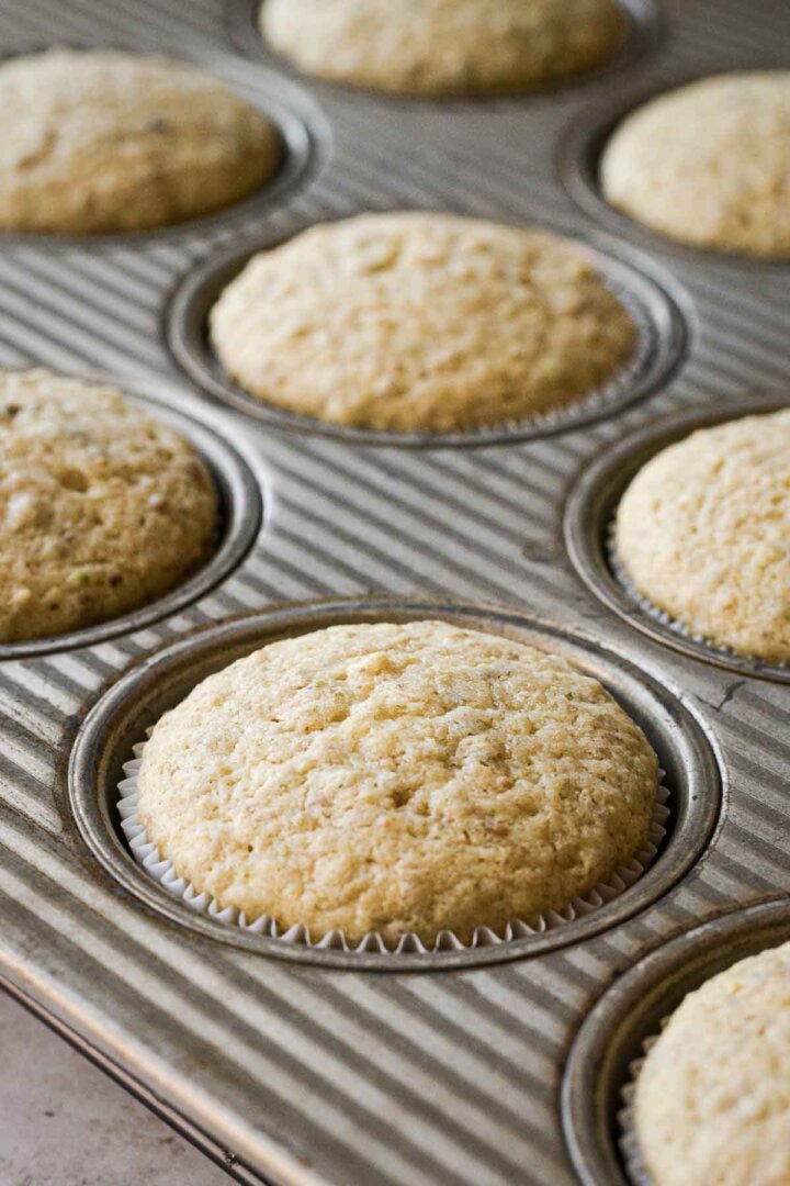 Step 4 for making strawberry pistachio cupcakes - baked cupcakes.