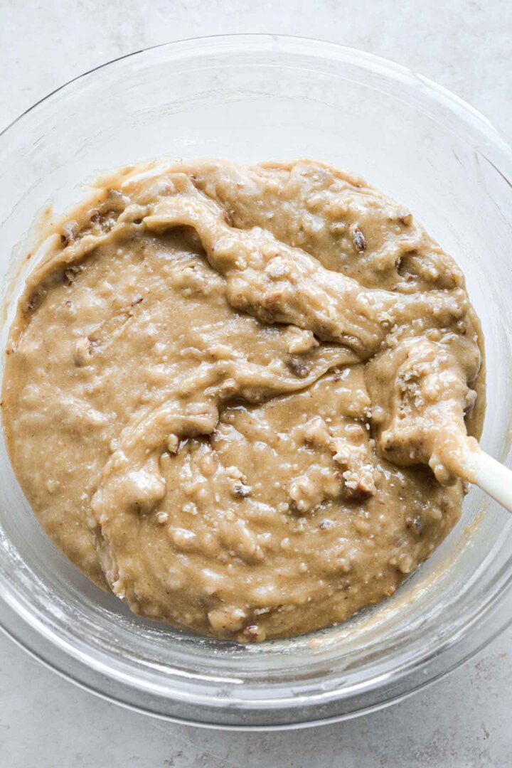 Step 5 for making butter pecan blondies - mixing the dough.