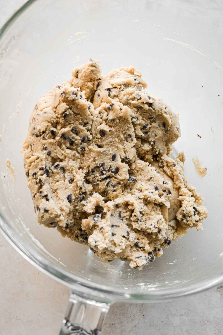 Step 4 for making chocolate chip cookies - finished cookie dough.