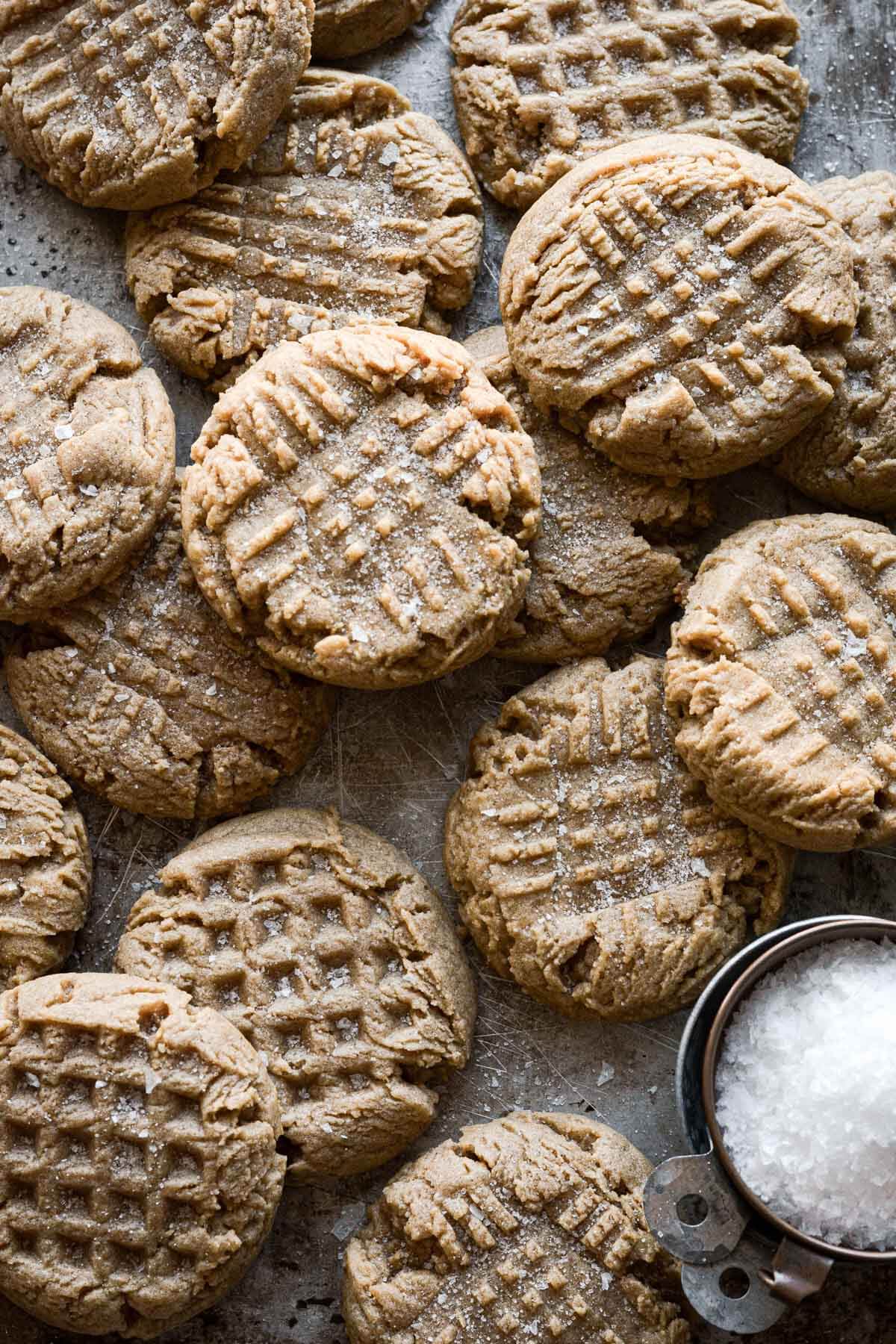 Peanut butter cookies sprinkled with salt.