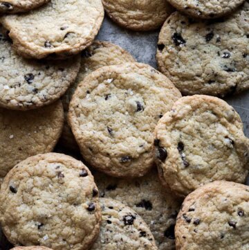 Crispy chocolate chip cookies sprinkled with salt.