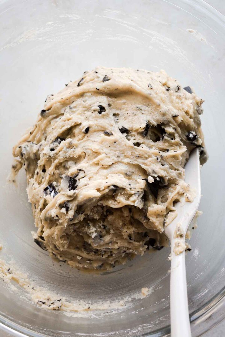 Step 3 for making chocolate chip cookies - finished dough.
