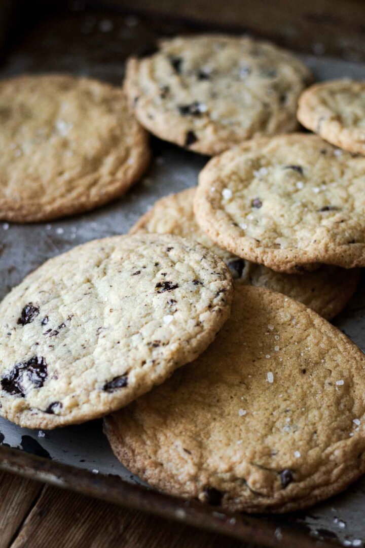 Thin and crispy chocolate chip cookies.