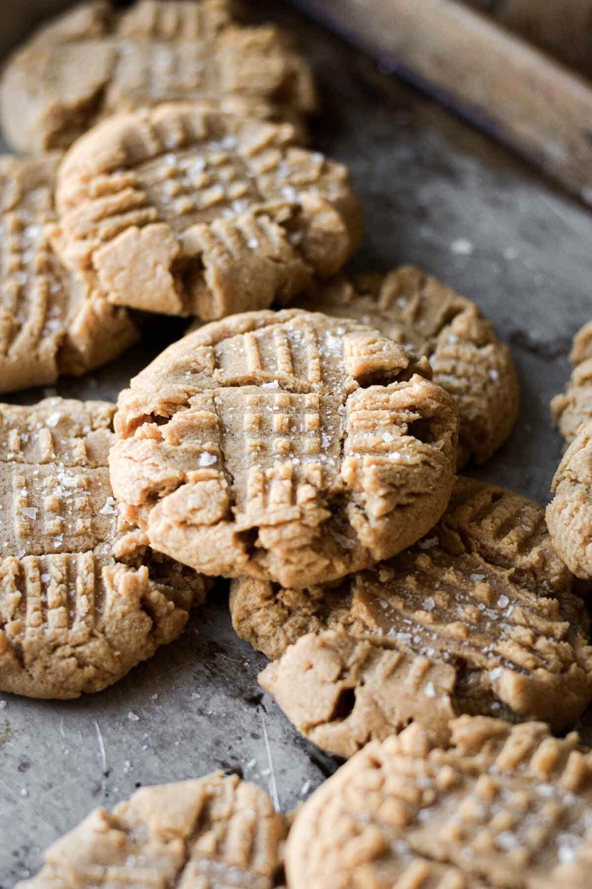 Peanut butter cookies, sprinkled with salt.