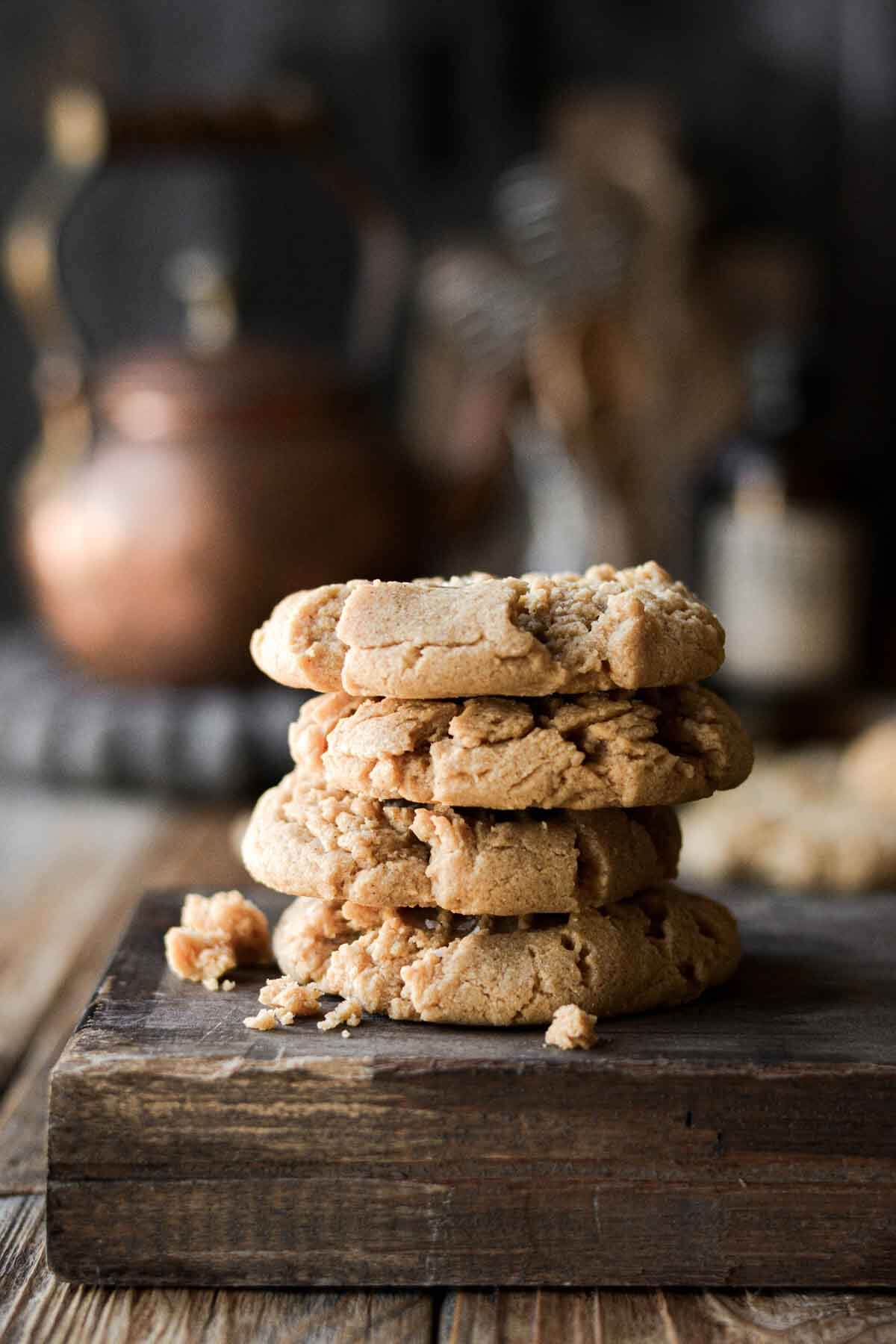 Stack of peanut butter cookies.