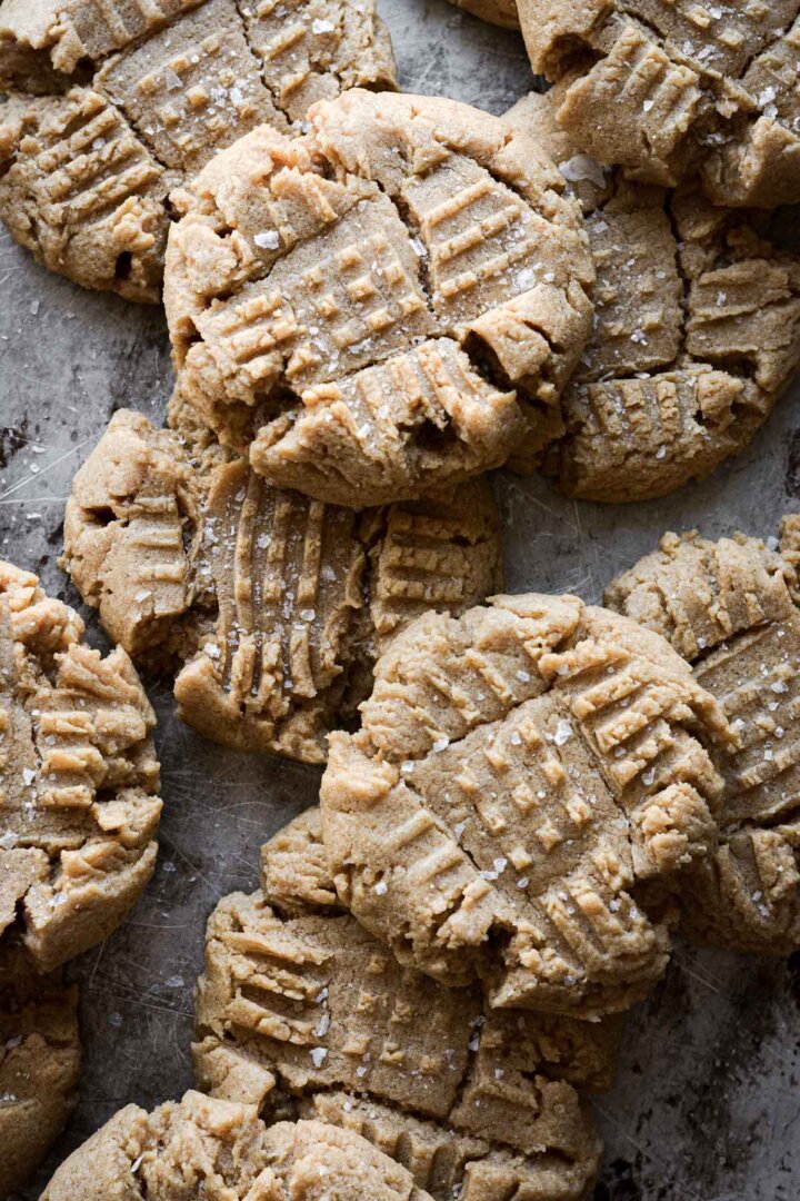 Crunchy peanut butter cookies sprinkled with salt.