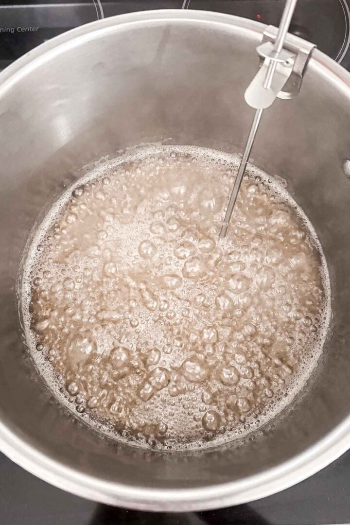 Step 2 for making peanut brittle - cooking the sugar.